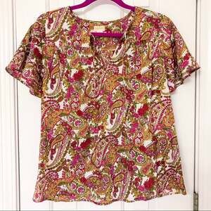 HAPPY by PINK CHICKEN • Pink + Green Paisley Floral Print Boho Top